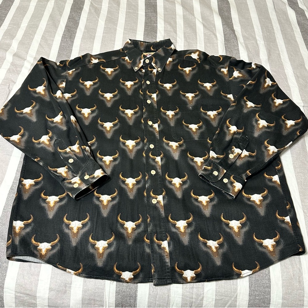 Barnfly Western Shirt Mens Medium Long Sleeve Long Horn Rodeo Cowboy